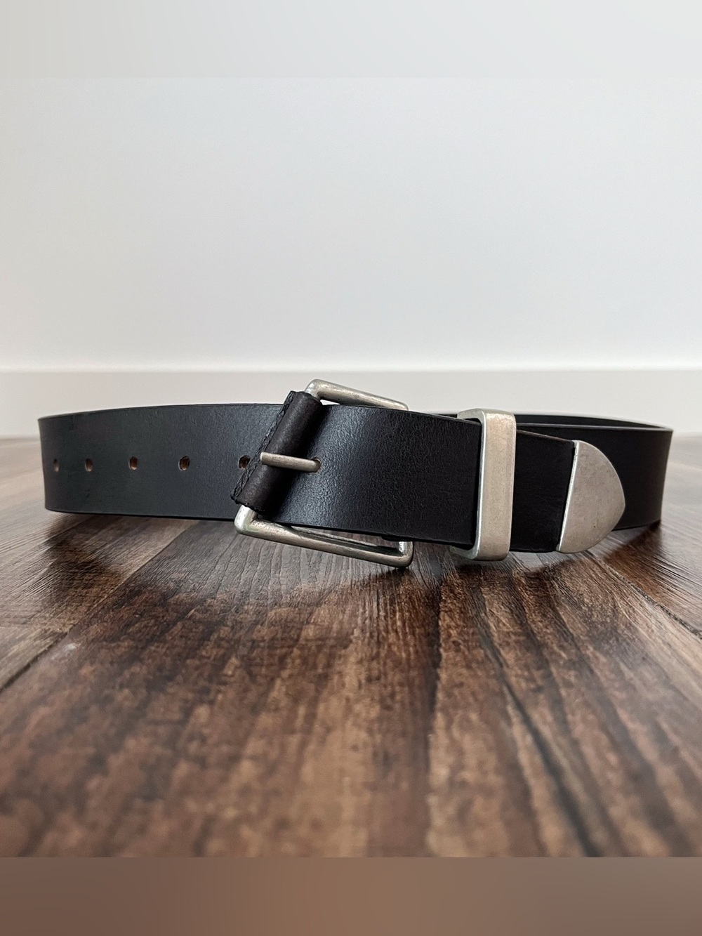 Free People We The Free Getty Leather Belt Slanted Buckle Boho Size XS/S Black